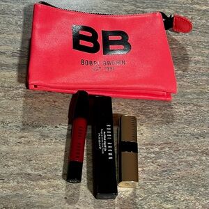 Bobbi Brown Pink Guava Luxe Lip Color Lipstick, Red Art Stick Liquid Lip, & Bag